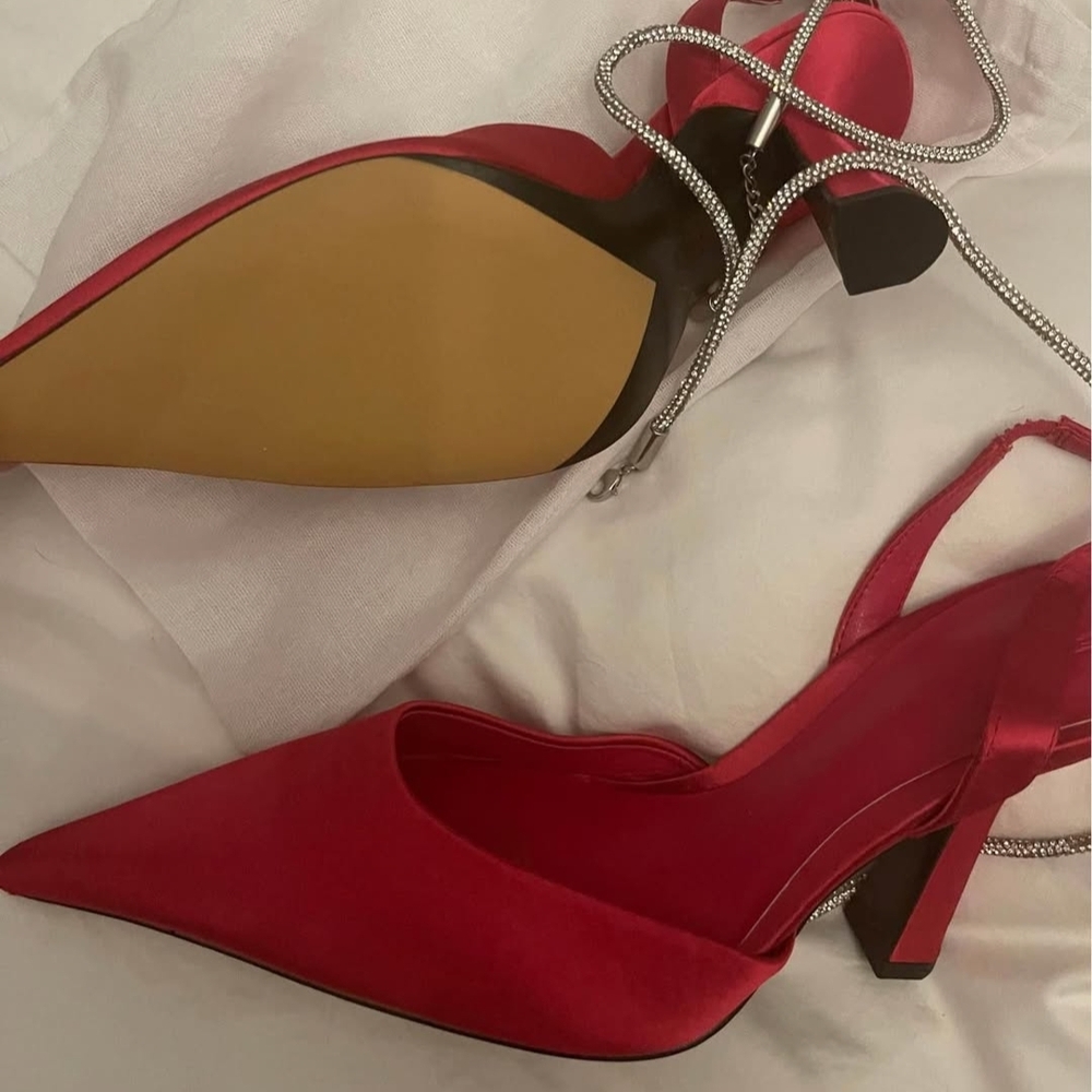 Zara Elegant Pink Satin Heels - Picture 4 of 6